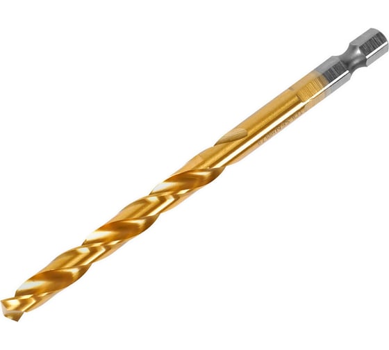 Сверло по металлу TOLSEN HSS/M2 TiN DIN 338, 10.0x133 мм, 135, хвостовик HEX 1/4 75194