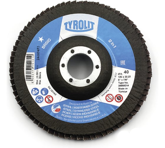 Лепестковый круг Tyrolit, 125x22.23, ZA40-325 TRL3-465-9314 TRL3-465-9314K 1