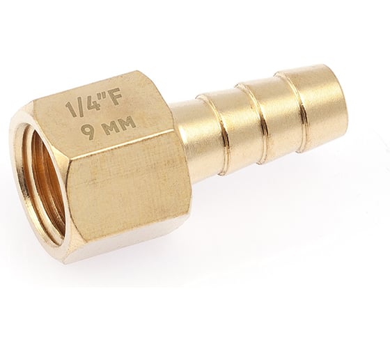 Штуцер резьбовой латунный Дело Техники "мама" 1/4"(F) × ёлочка 9мм 949021 1