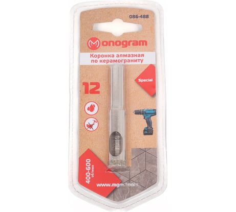Коронка алмазная Special (12х65 мм) MONOGRAM 086-488