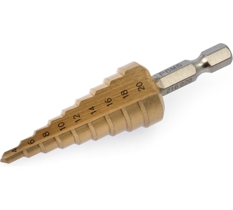 Сверло ступенчатое по металлу с шестигранным хвостовиком Дело Техники Ø4-20мм 216020