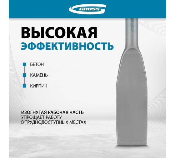 Зубило плоское изогнутое GROSS 40 x 260мм, CrMo, SDS PLUS 703143