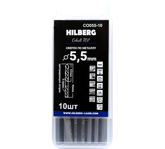 Сверло по металлу HILBERG Cobalt 5% TOP 5.5х93(57)мм, (10шт) CO055-10