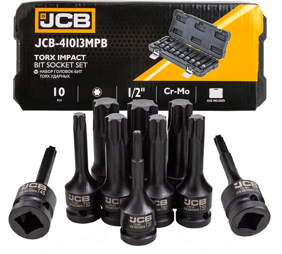 Набор головок-бит JCB TORX ударных 10 предметов 1/2 JCB-41013MPB(60978) 1