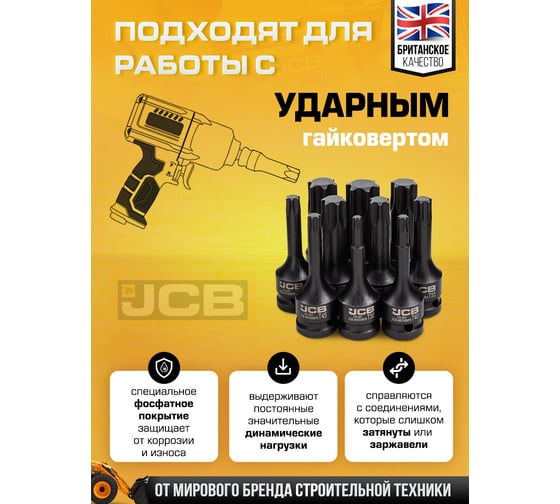 Набор головок-бит JCB TORX ударных 10 предметов 1/2 JCB-41013MPB(60978)