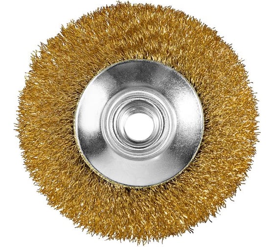 Кордщетка коническая P.I.T. 100x0.3мм, латунированная витая проволока, резьба M14 APLS12-P100