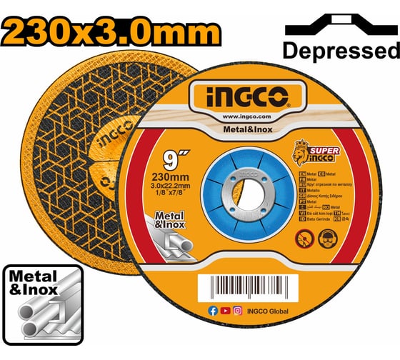 Круг отрезной Metal (230х3.2х22 мм; тип 27; A 30; RBF) INGCO MCD302301HA