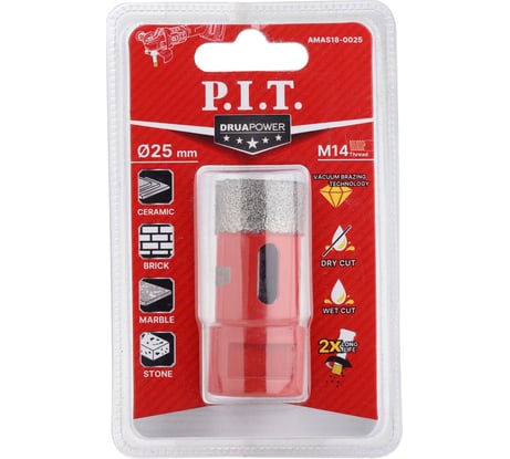 Коронка алмазная по керамограниту P.I.T. (25 мм, M14, сухое сверление, вакуумная пайка) AMAS18-0025