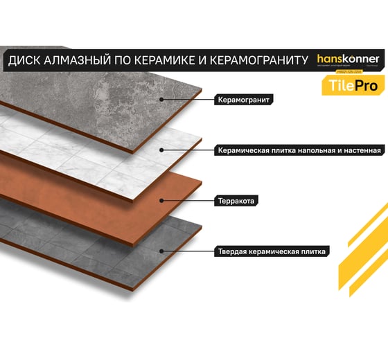 Алмазный диск Hanskonner 125x22,23x1,2 мм V-тип TilePro H9021-125-22Vt
