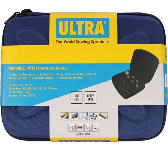 Набор коронок Ultra Bi-metall 22-64мм HSSE-Co8 9 предметов 4-6Tpi SC 3835R