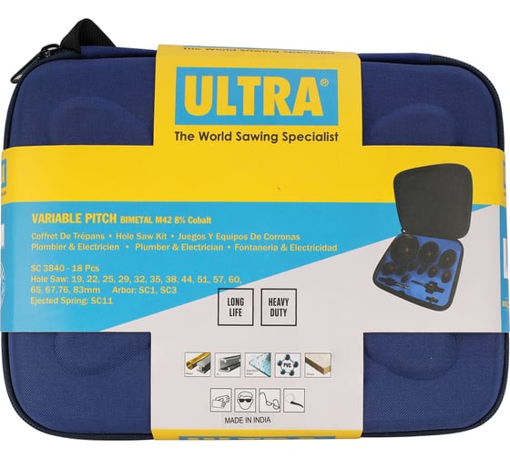 Набор коронок Ultra Bi-metall 19-83мм HSSE-Co8 18 предметов 4-6Tpi SC 3840