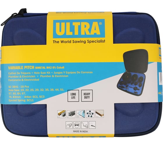 Набор коронок Ultra Bi-metall 19-83мм HSSE-Co8 18 предметов 4-6Tpi SC 3841