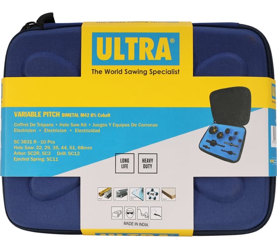 Набор коронок Ultra Bi-metall 22-68мм HSSE-Co8 10 предметов 4-6Tpi SC 3831R