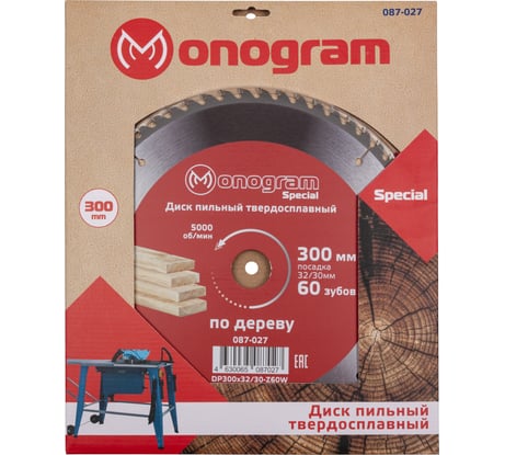Диск пильный твердосплавный по ДСП Special (300х32/30 мм; 60 зубов) MONOGRAM 087-027
