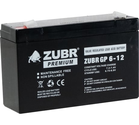 Аккумуляторная батарея ZUBR GP 6V 12Ah, Китай GP6-12(ZUBR)
