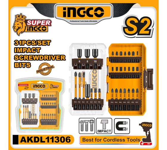Набор ударных бит INGCO IMPACT 31шт S2 SUPER INDUSTRIAL AKDL11306