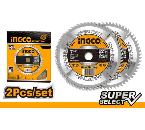 Комплект дисков TCT по дереву SUPER SELECT (2 шт; 185х20 мм; Т30) INGCO TSB118510