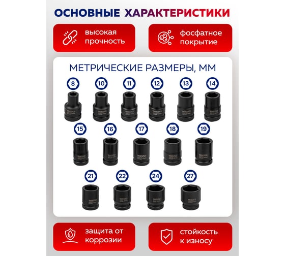 Набор головок ударных YATAFORCE 16 предметов 1/2 YF-4179-5MPB(64728)