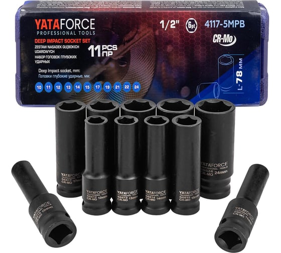 Набор головок глубоких ударных YATAFORCE 11 предметов 1/2 YF-4117-5MPB(64731) 1