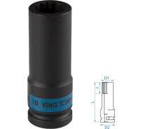 Головка торцевая ударная глубокая 12-гранная KING TONY 19 мм, 1/2"DR 443019M