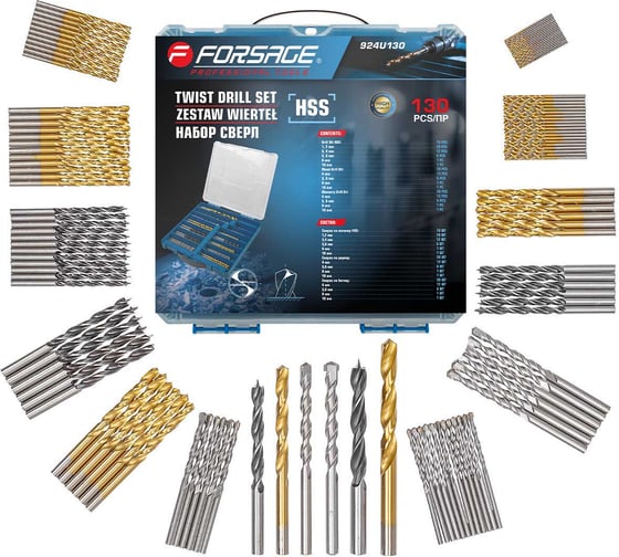 Набор сверл Forsage HSS, 130 предметов F-924U130(64486) 1