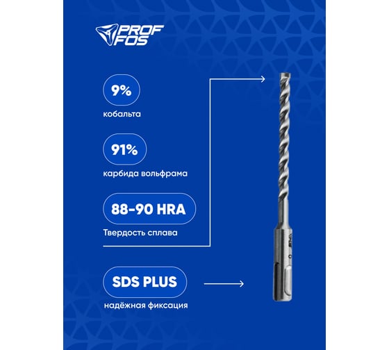 Бур с твёрдосплав. головкой SDS-plus PROFFOS (5x50x110мм) 3 грани МЕГАТУРБО, (2шт) 505796