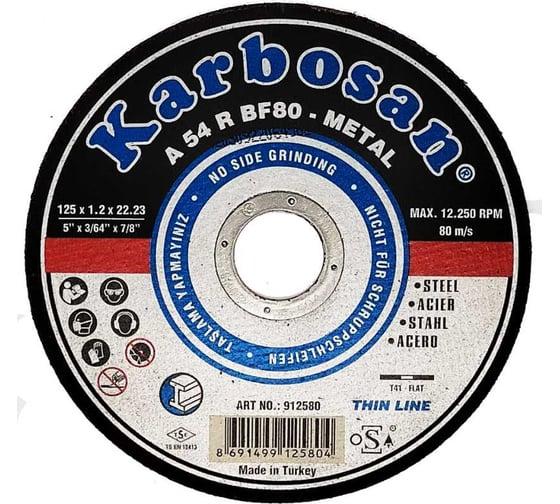 Диск отрезной по металлу Karbosan 125x1,2x22 (упаковка 25 шт) KAR-912580-25