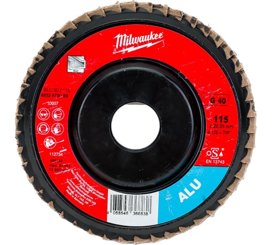 Диск лепестковый SLC50/115G40 ALUMINIUM (115х22 мм; Р40) Milwaukee 4932479089 1