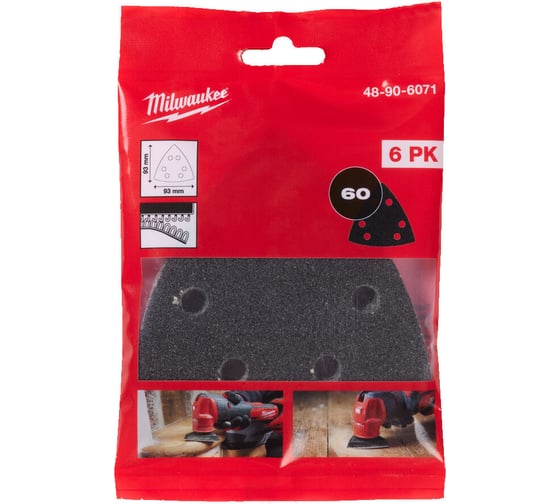 Бумага шлифовальная на липучке (6 шт; 93x93x93 мм; P60) Milwaukee 48906071 1