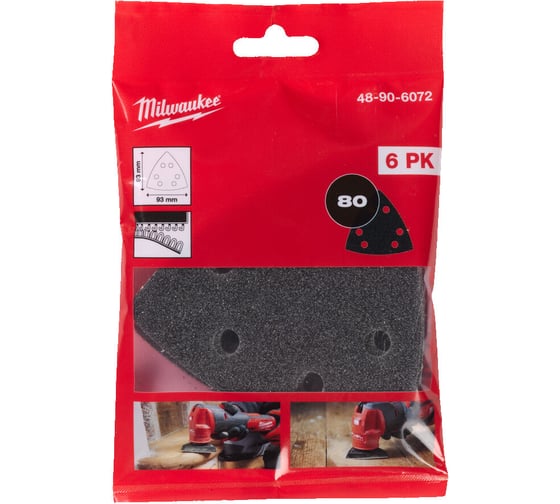 Бумага шлифовальная на липучке (6 шт; 93x93x93 мм; P80) Milwaukee 48906072 1