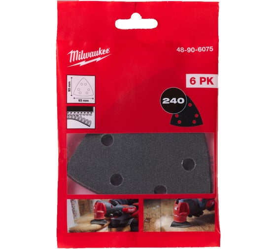 Бумага шлифовальная на липучке (6 шт; 93x93x93 мм; P240) Milwaukee 48906075 1