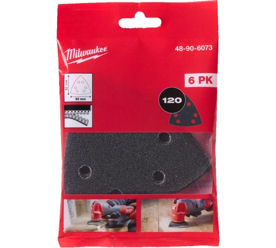 Бумага шлифовальная на липучке (6 шт; 93x93x93 мм; P120) Milwaukee 48906073 1