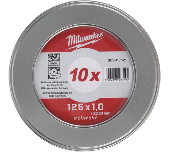 Диск отрезной в металлическом боксе SCS 41/125x1 PRO+ (10 шт; 125х1х22 мм) Milwaukee 4932478998 1