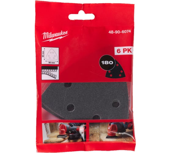 Бумага шлифовальная на липучке (6 шт; 93x93x93 мм; P180) Milwaukee 48906074 1