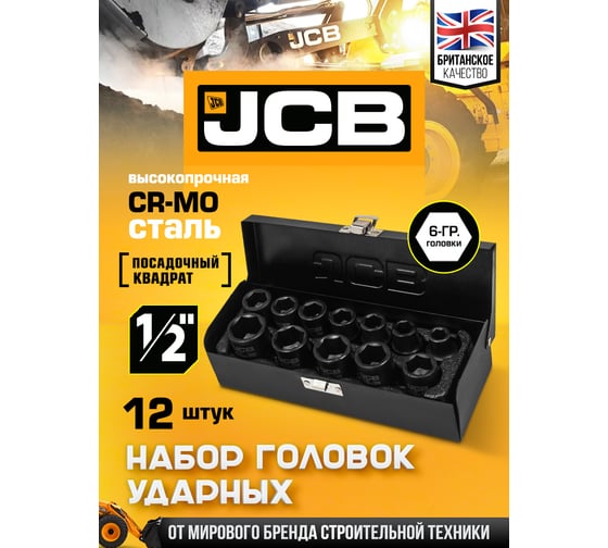 Головки ударные, набор 12 предметов JCB 1/2 (6гр.) JCB-4129-5MPB(61358)