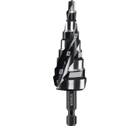Cверло ступенчатое STAYER Pro-Max 4-20мм, 9 ступеней, винтовая спираль 29661-4-20-9