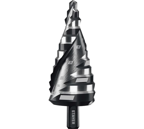 Cверло ступенчатое STAYER Pro-Max 6-38мм, 12 ступеней, винтовая спираль 29661-6-38-12