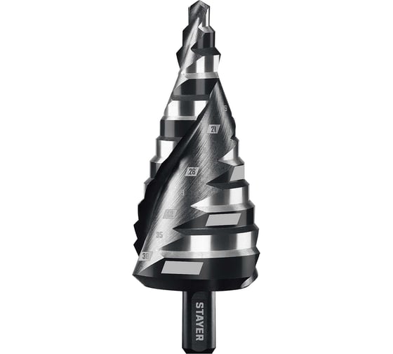 Cверло ступенчатое STAYER Pro-Max 6-38мм, 12 ступеней, винтовая спираль 29661-6-38-12