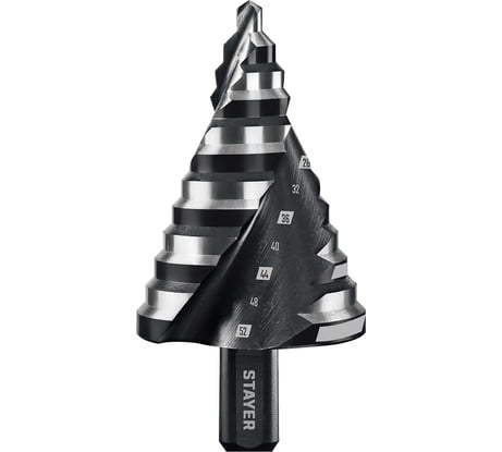 Cверло ступенчатое STAYER Pro-Max 6-52мм, 12 ступеней, винтовая спираль 29661-6-52-12