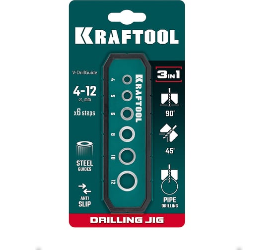 Кондуктор KRAFTOOL Woodsniper 121 для сверления под углом 45 и 90, 6 отверстий 4 - 12 мм 30073