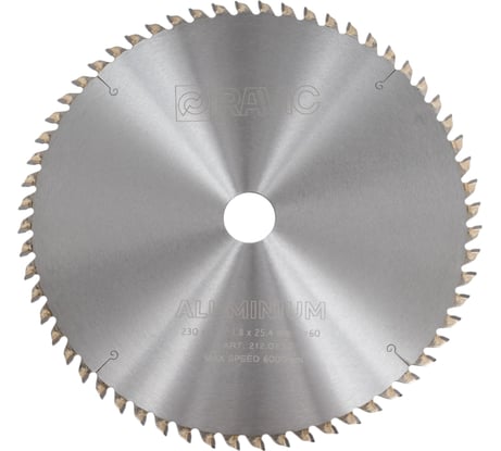 Диск пильный по алюминию Ravic, отрицательный угол, 230x2,2/1,8x25,4 мм, Z=60 212.0230