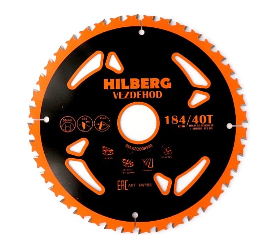 Диск пильный Hilberg Vezdehod 184х30 мм, 40Т, 7 град HV186 1
