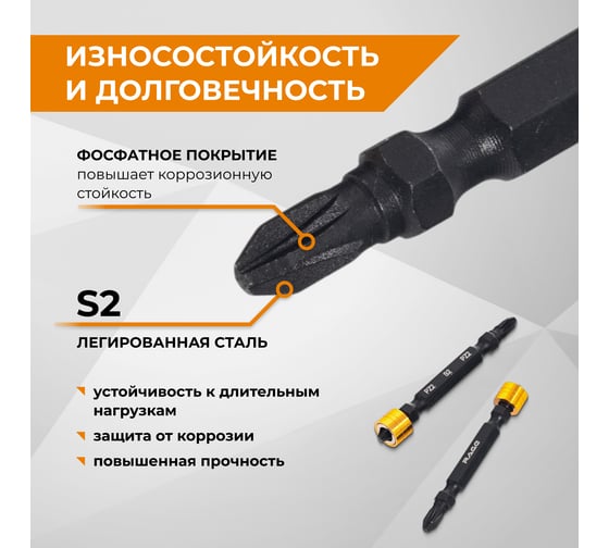 Биты магнитные двухсторонние с ограничителем RAGE S2 PZ2 x 65 мм 2 шт 554240