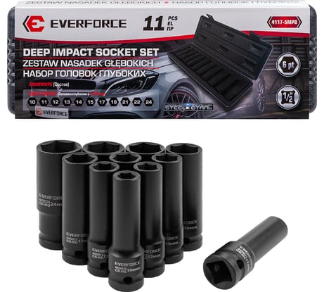 Набор головок ударных глубоких EVERFORCE 11 предметов 1/2 6pt EF-4117-5MPB(65468)