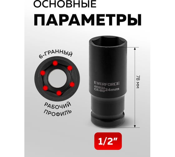Набор головок ударных глубоких EVERFORCE 11 предметов 1/2 6pt EF-4117-5MPB(65468)