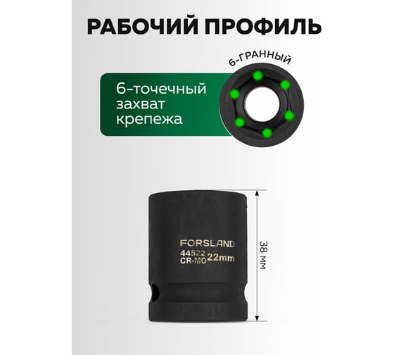 Набор головок ударных Forsland 16 предметов 1/2DR 6 граней Forsland-4179-5MPB(65463)