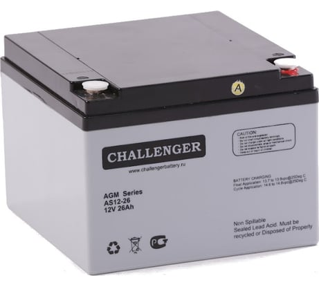Батарея аккумуляторная свинцово-кислотная герметизированная (12 В; 26 Ач) CHALLENGER AS12-26