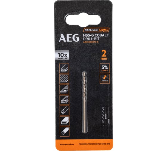 Сверло по металлу HSS-Co (2х24х49 мм) AEG AAKHSSCBT2-0 4932479323