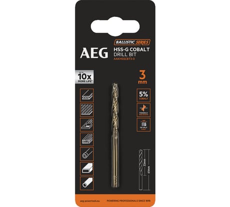 Сверло по металлу HSS-Co (3х33х61 мм) AEG AAKHSSCBT3-0 4932479325