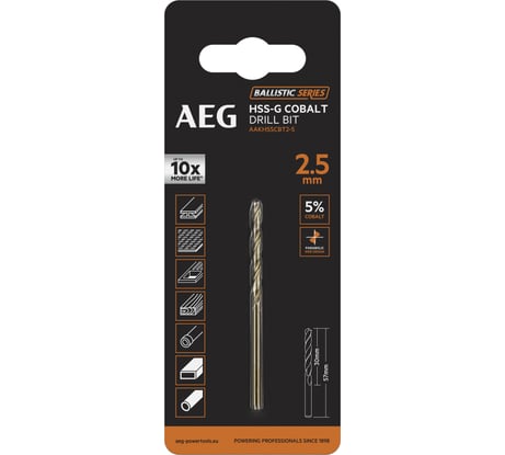 Сверло по металлу HSS-Co (2.5х30х57 мм) AEG AAKHSSCBT2-5 4932479324